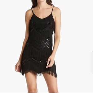 Lulu’s Shake it Off Black Sequin Fringe Sleeveless Cocktail Mini Dress